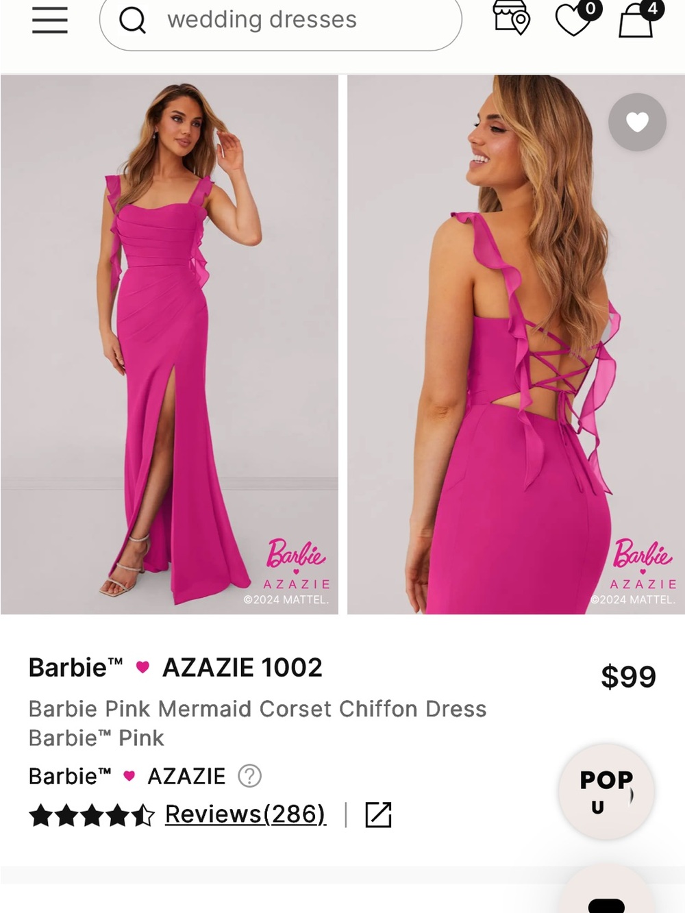 Azazie Barbie Pink Backless Mermaid Gown